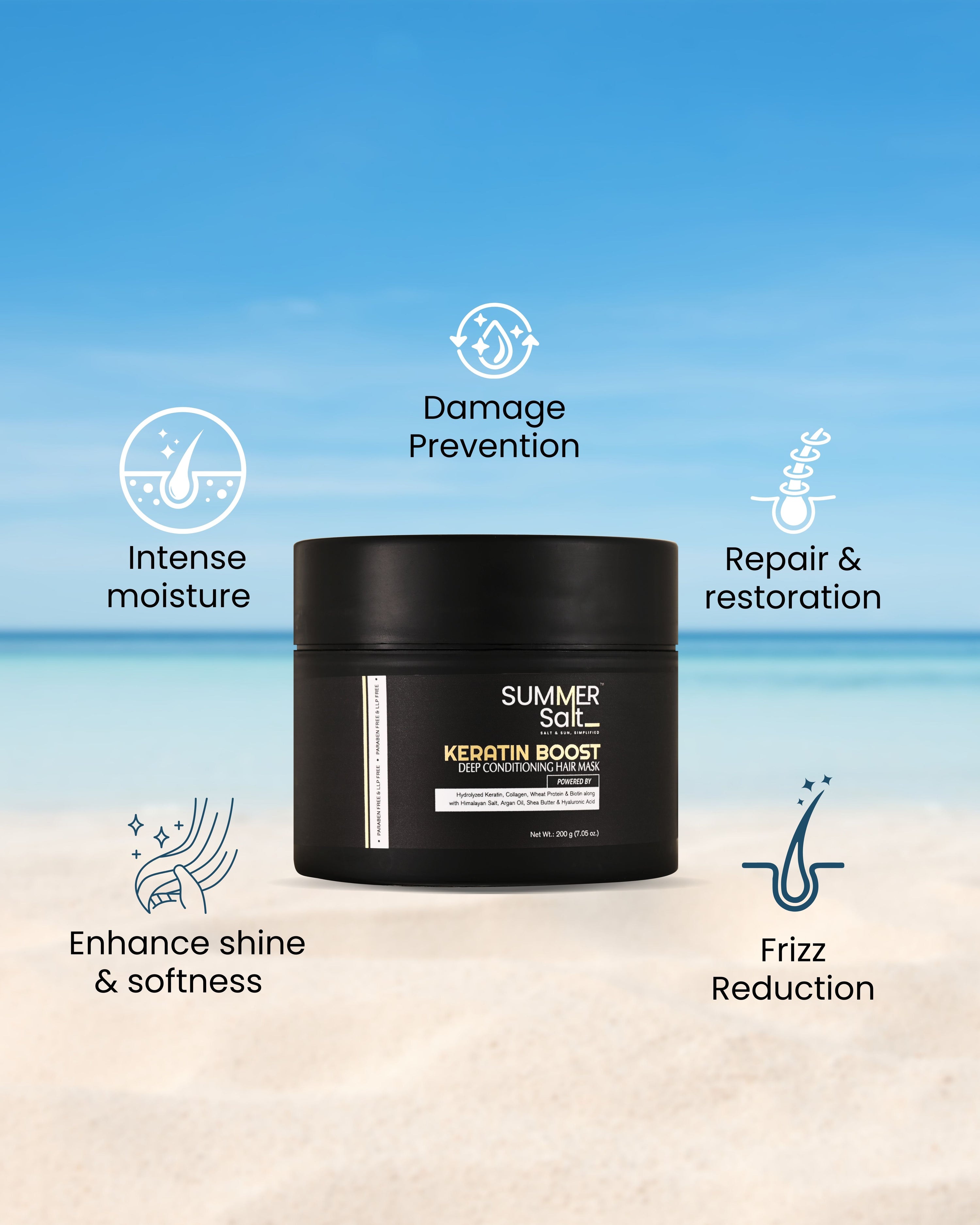 Hydrolysed Keratin Himalayan Salt & Collagen Deep Conditioning Hair Mask For Intense Hydration & Repair 200gm