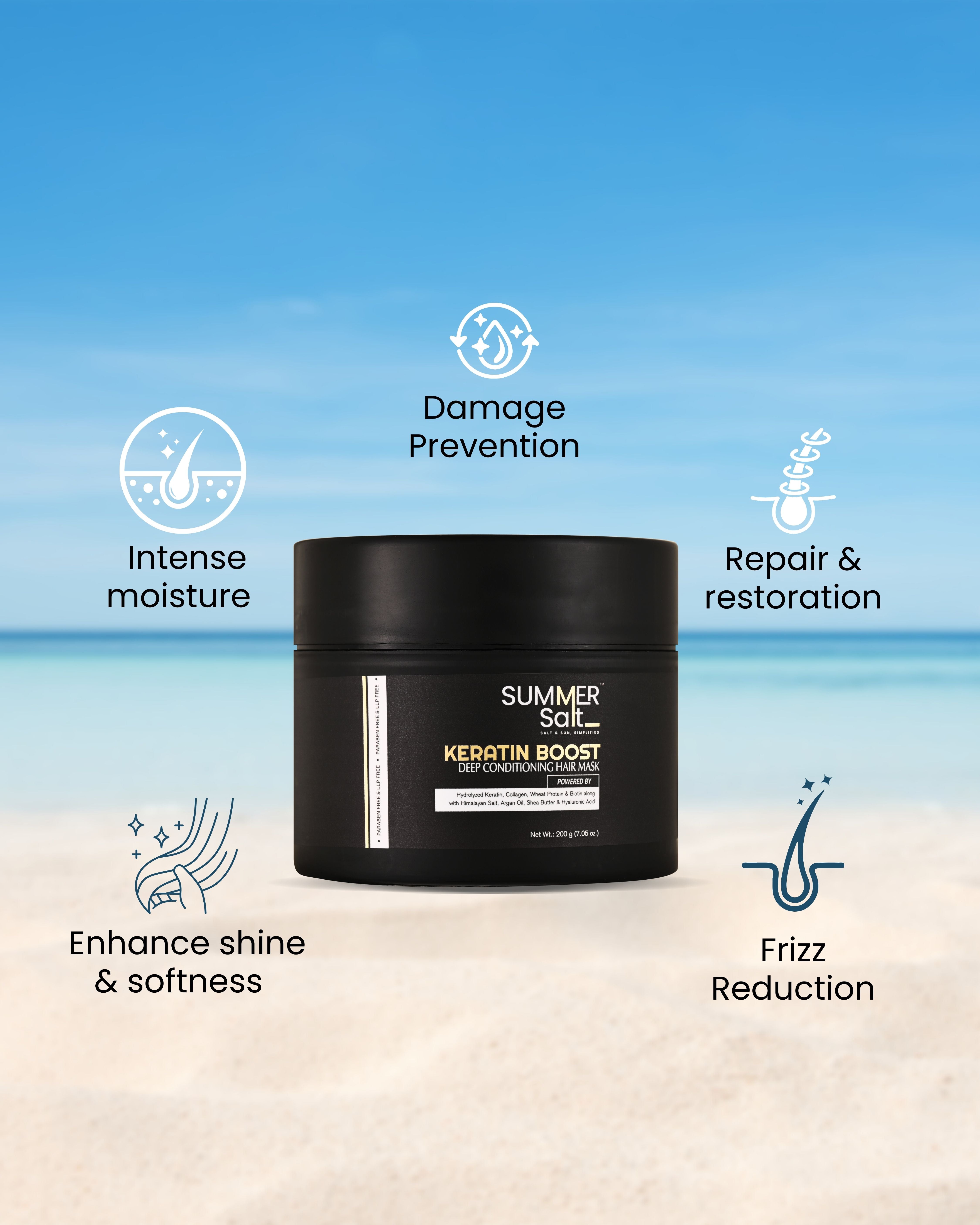 Hydrolysed Keratin Himalayan Salt & Collagen Deep Conditioning Hair Mask For Intense Hydration & Repair 200gm