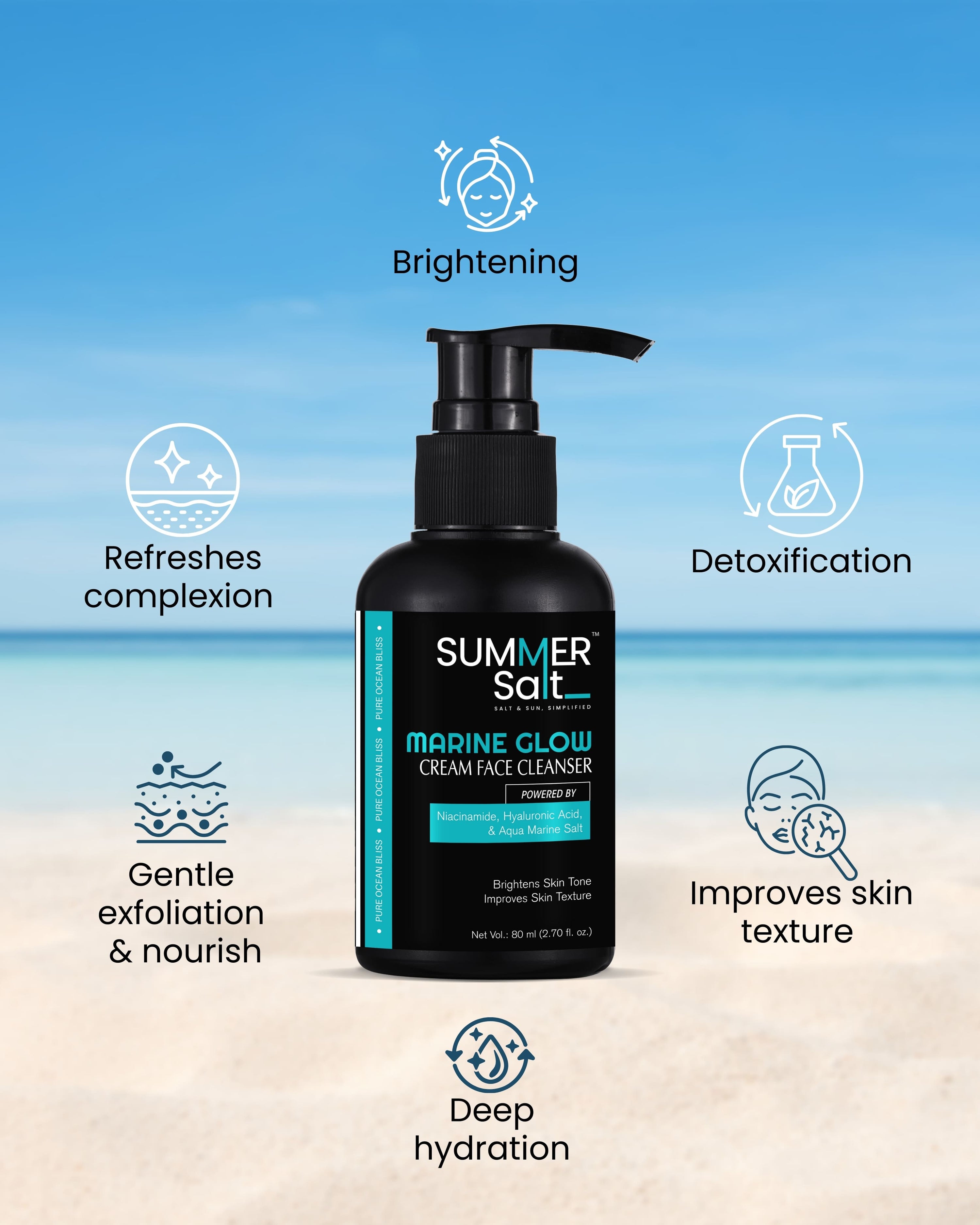 Marine Salt & Niacinamide Brightening Cream Face Wash For Glowing Skin 80ml