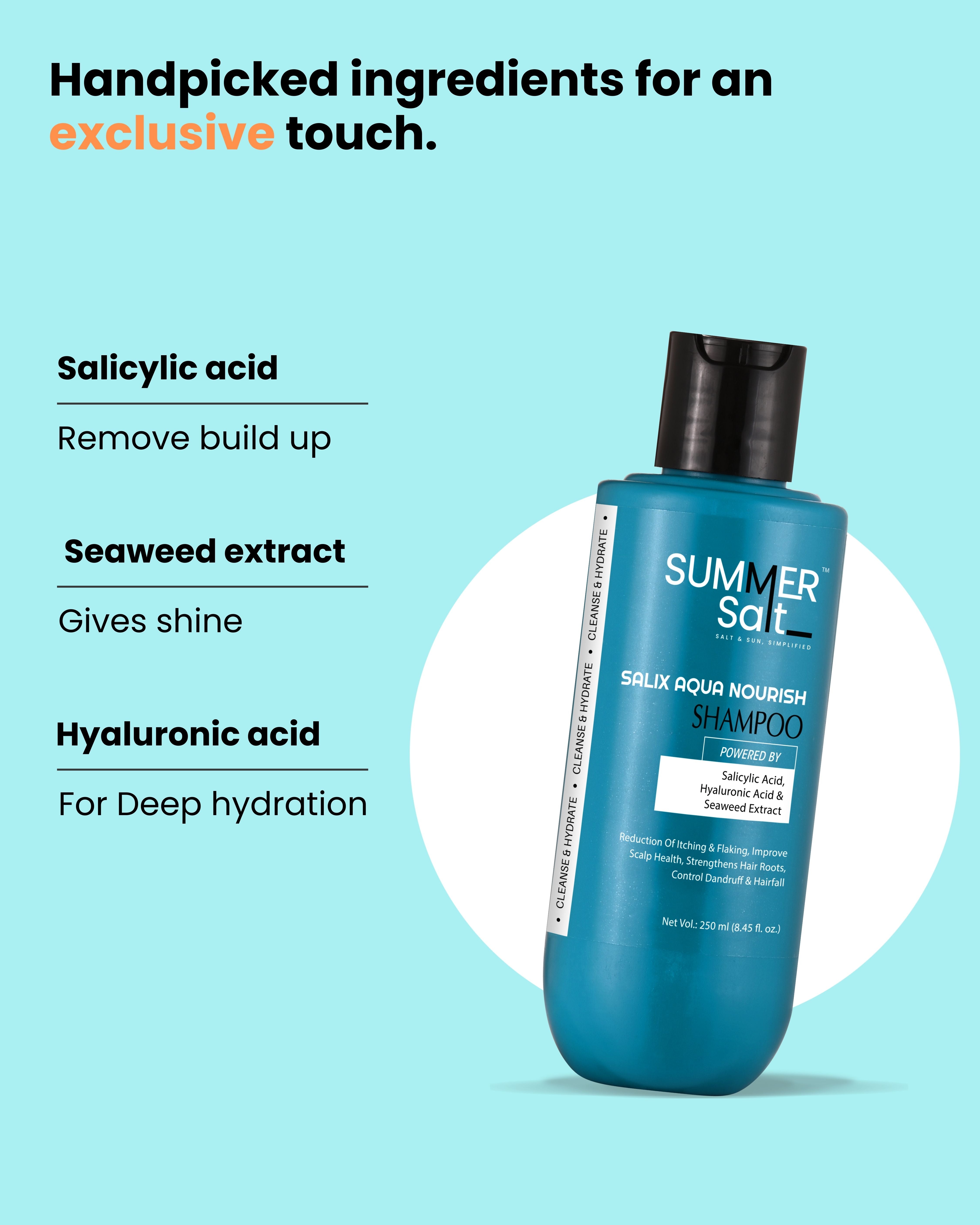 Salicyclic Acid & Sea-Weed Extract Nourishing Shampoo For Dandruff & Hair-Fall Control 250ml